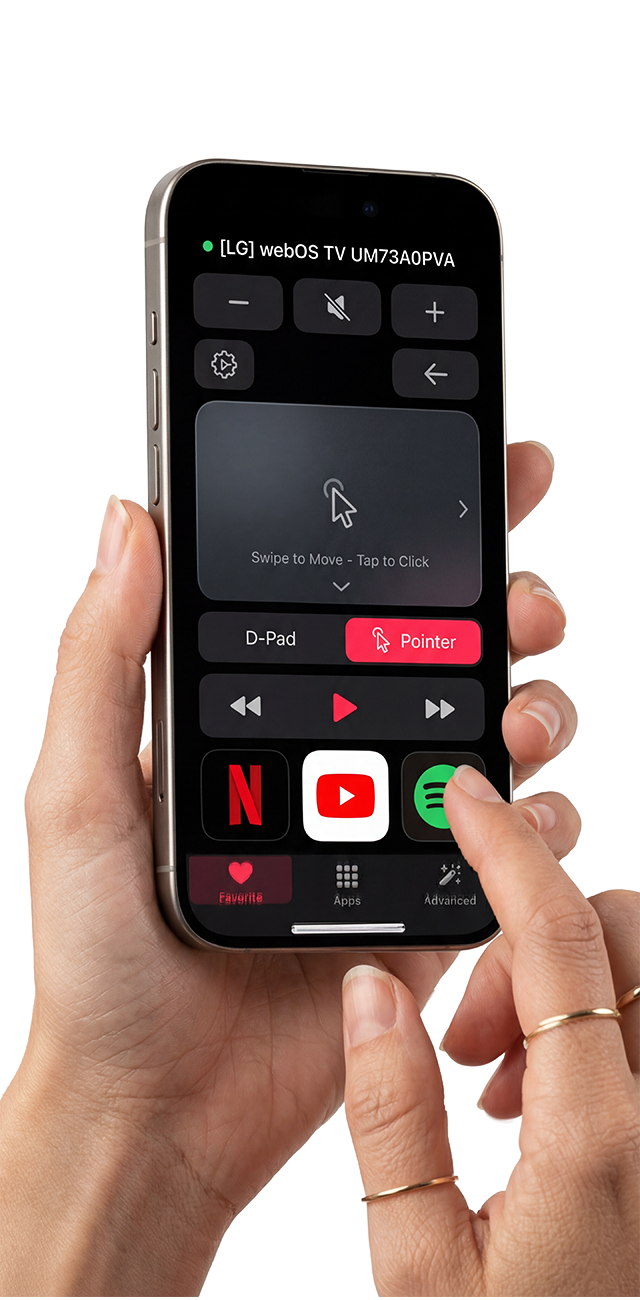 LG Remote app controlling LG TV – smart touchpad and remote interface on iPhone